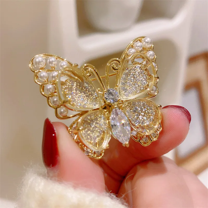 Brooches For Women Shirt Clothing Pins Imitation Pearl Butterfly