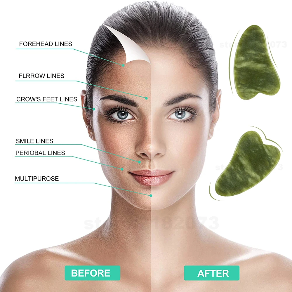 2 uds verde Gua Sha placa masajeador para cara de acupresión Natural Jade piedra Facial ojo raspado Guasha salud corporal masaje herramienta