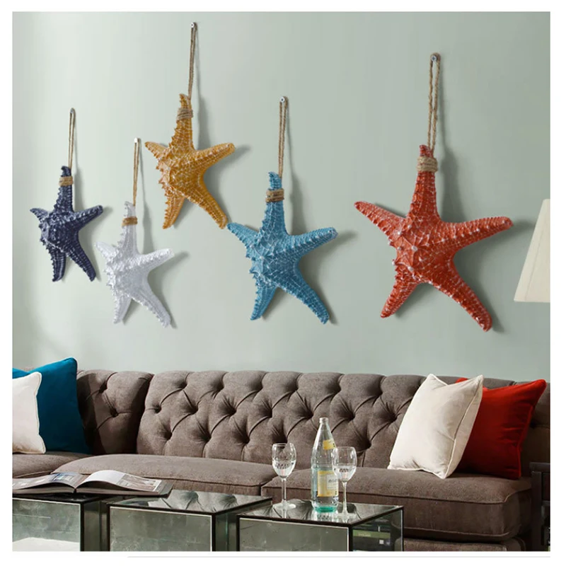 Conch Starfish Beach Decor Nautical Home Bedroom Living Room Hanging Vase Background Wall Decoration Seashells natural shell ornaments,resin starfish ornaments