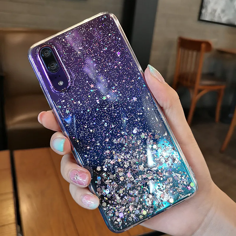 С сияющими блестками силикона, Не доставая его из чехла для huawei Honor Коврики 20 P20 P30 10 Pro lite P10 Nova 5 5i 3i 4 Y9 8 9 8X V20 чехол - Цвет: White Transparent