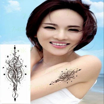 

Waterproof Tattoo Stickers bird birdcage Tree branch Circle Graphics Temporary Tattoos Falsh Fake totem tattoo for Women Men