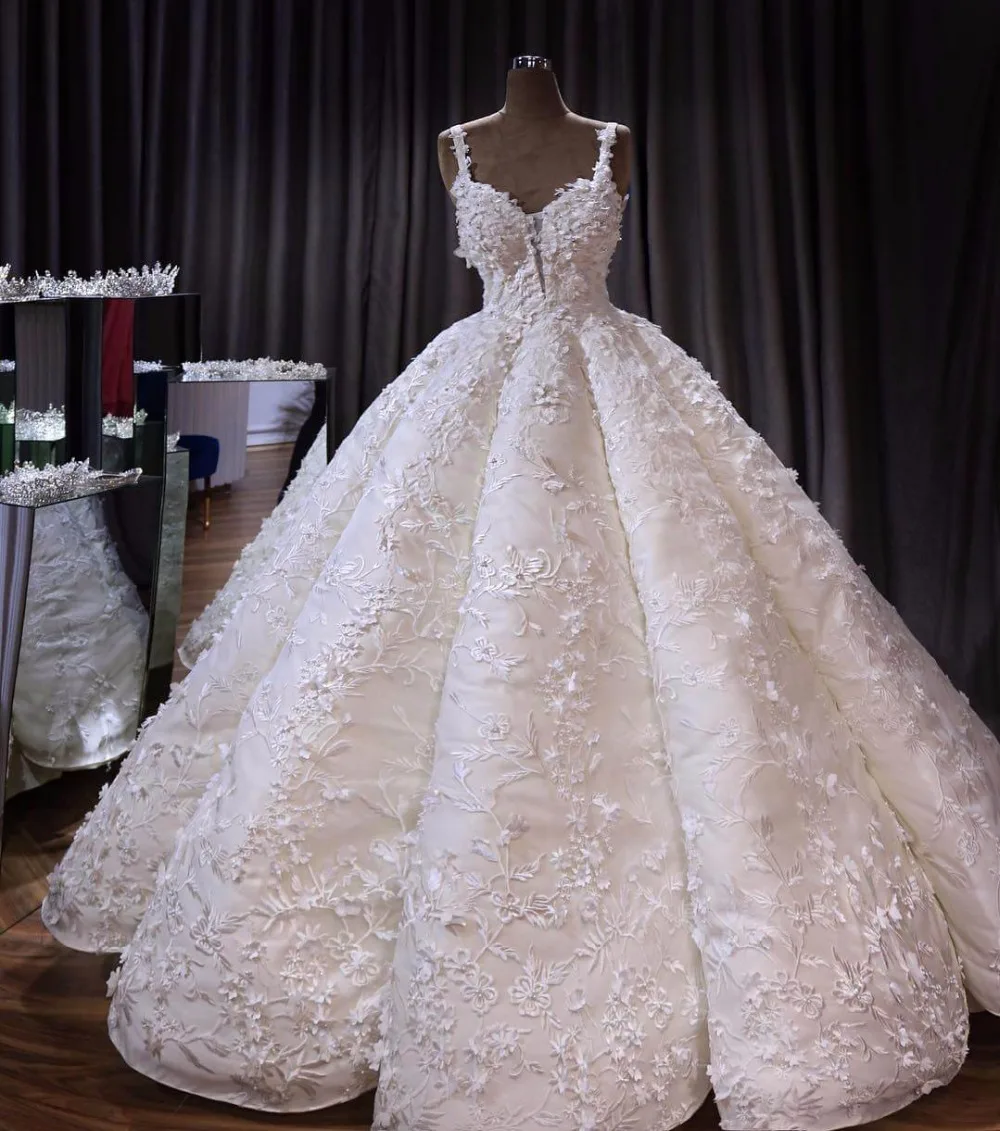 Vestido De Novia великолепное дубайское вечернее платье сексуальное с v-образным вырезом 3D Кружева цветочные аппликации бальное платье Свадебные платья