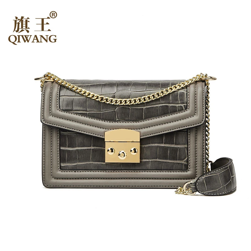 

Mini Square Flip bag 2020 Summer Genuine Leather Women's Designer Handbag Crocodile pattern Lock Chain Shoulder Messenger Bag