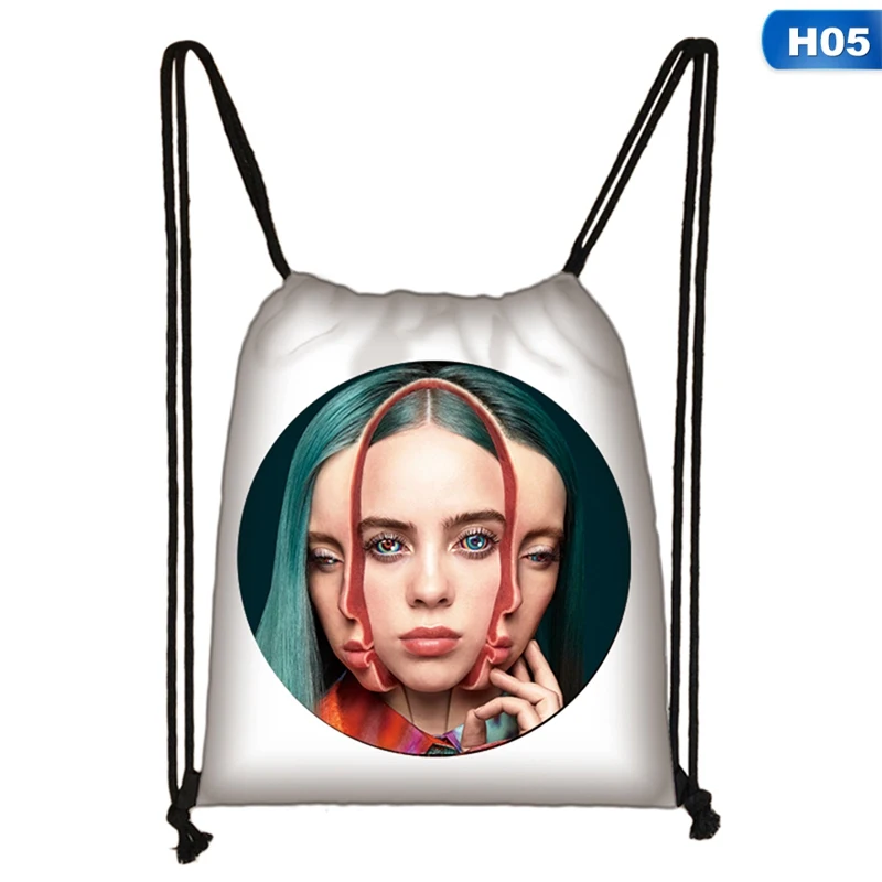 BG4745H05 Хит, модная сумка на шнурке с принтом Billie Eilish для девочек, вместительный рюкзак для путешествий, мягкий рюкзак для леди, пляжа, Mochila - Цвет: BG4745H05