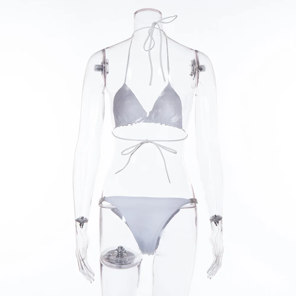 Beyprern блеск женский пуш-ап кристалл шипованные бикини Bralette набор сексуальные блестки облегающий укороченный топ и треугольник набор пляжная одежда