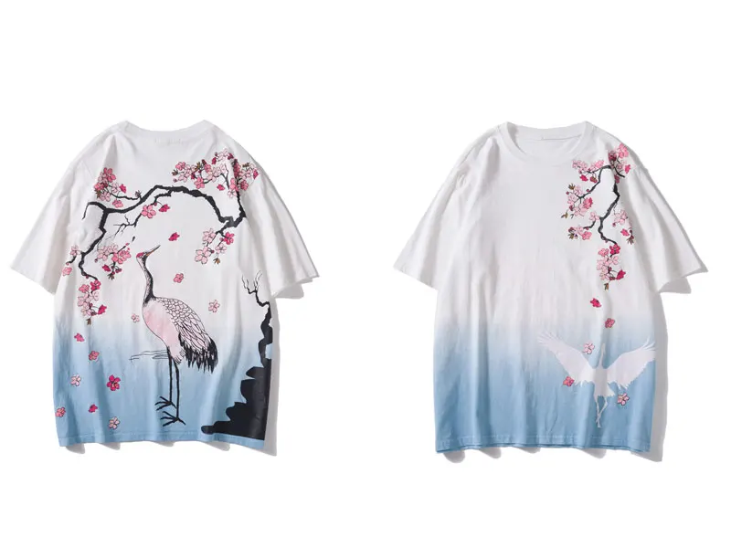 Crane Flowers Print Tshirts 2