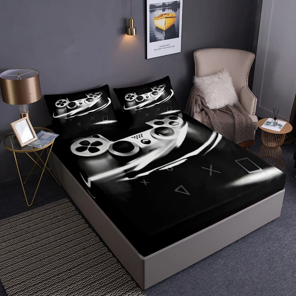 Kids Games Fitted Sheet Set for Boys 3D Gamepad Bedding Set,Modern