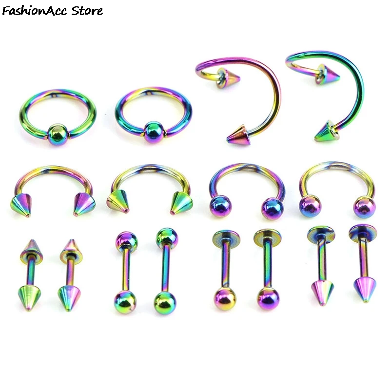 Fashion Piercing Set Eyebrow Bar Lip Nose Pircing Stainless Steel Ear Studs Stainless Steel Mixed Body Jewelry 8PCS/Set