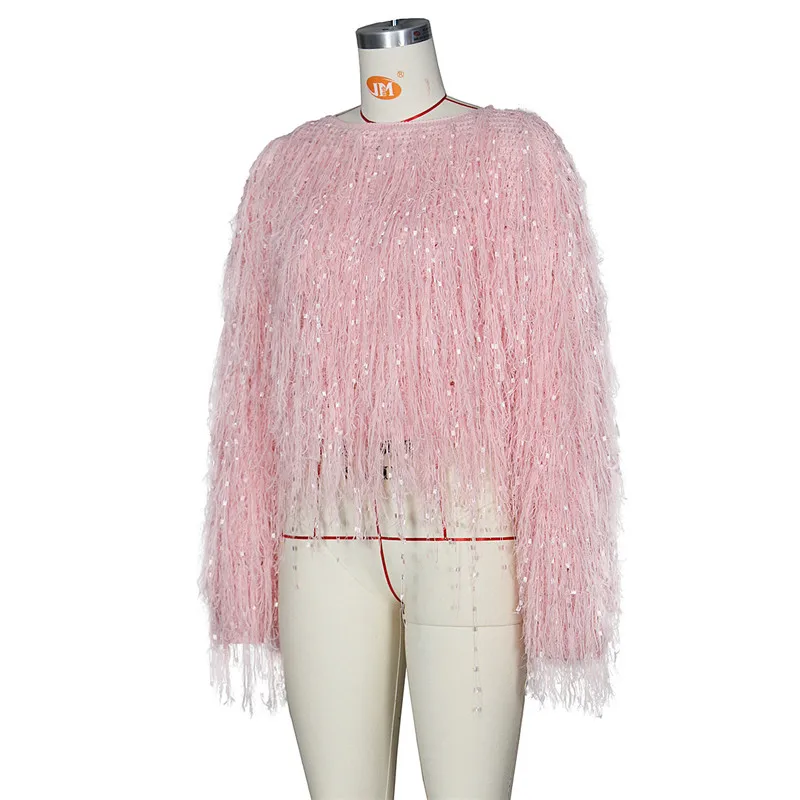 Casual Sweaters Sexy Tassel Cropped Tops Women Autumn Winter Long Sleeve Knitting Pullovers Knitted Solid Jumper Women Sweaters