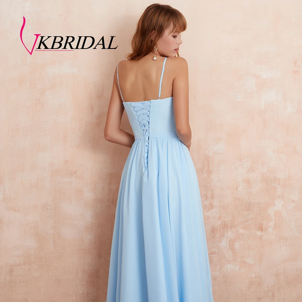 VKbridal High Slit Chiffon Bridesmaid Dresses Deep V-Neck A-line Wedding Guest Formal Wear Lace Up Bridal Wedding Party Dresses