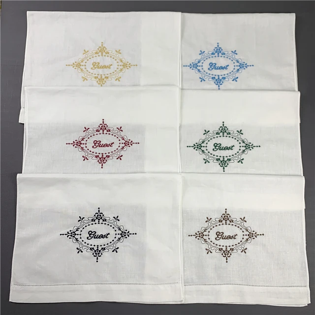 12 Db Otthoni Textil Vendég Törülközők Fehér Vászon Hemstitched Tea Törülköző Kendő Kézi Étel Konyhai Fürdőszoba Hímzés
