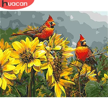 

HUACAN DIY Painting By Number Bird Drawing On Canvas Gift Pictures By Numbers Sunflower Kits Hand Painted Paintings Home Decor