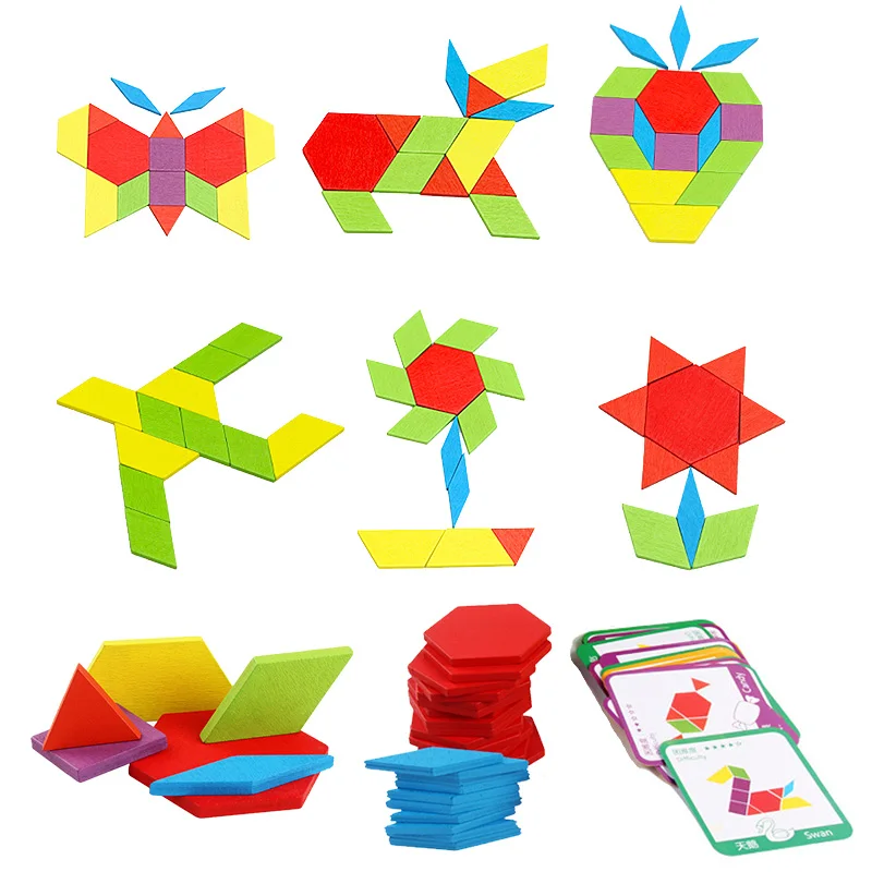 Пазлы для детей, детские деревянные головоломки Tangram, деревянные Обучающие игрушки Монтессори, обучающие игрушки для детей, 155 шт