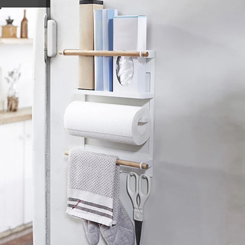 

Multi-Function Storage Rack Magnetic Refrigerator Rack Magnets Kitchen Storage Shelf Paper Holder Organizer Wall-Mounted Hanger