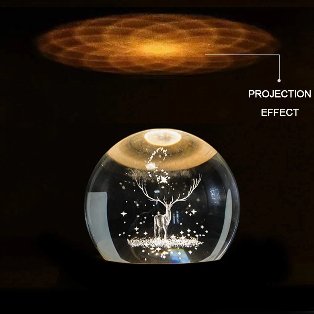 3D Музыкальная шкатулка в виде хрустального шара оленя светящаяся вращающаяся Музыкальная шкатулка с проекцией светодиодный светильник