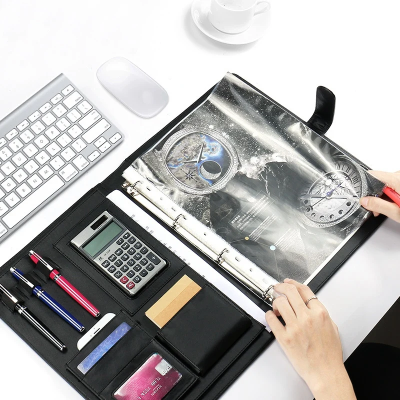 PU Leather A4 File Writing Pad Presentation Folder Portfolio with Calculator for Business IPad/Table Interview Resume Binder