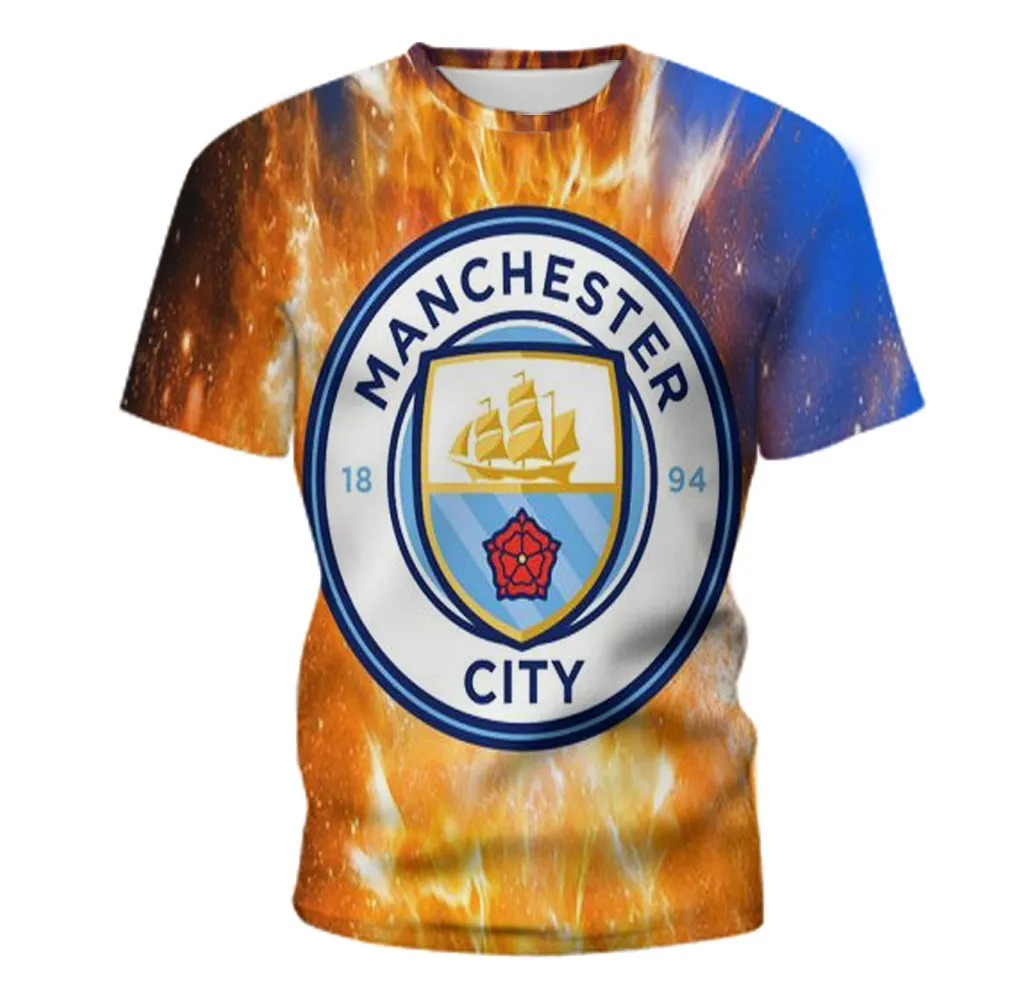 Уличная футболка с 3D изображением футбольного клуба Манчестера, Футбольная Футболка с круглым вырезом, модная футболка, тренировочный костюм, Мужская футболка