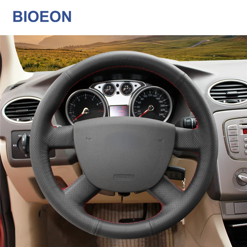 Ручные Швейные черные чехлы из искусственной кожи на руль для Ford Kuga 2008-2011 Focus 2 2005-2011 C-MAX 2007-2010