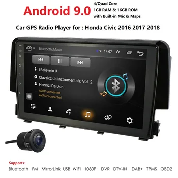 

Android 9.0 Car Radio Player 9 Inch 1024*600 Touch Screen GPS For Honda Civic 2016 2017 2018 USB SWC FM DAB+ DVR TPMS Quad Core