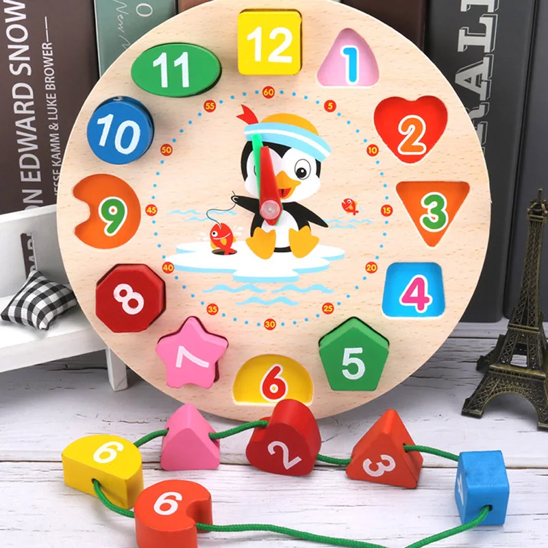 

Wooden Multi-function Digital Clock Toys Cartoon Penguin Number Puzzle Game Kid Early Education Toy Time Cognitive Teaching Aids