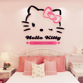 

Hellokitty The cat The 3 d The three-dimensional Wall stickers acrylic anime stickers Children room Decorative laminated