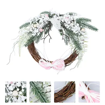 

1Pc Christmas Decorative Lei Artificial Garland Christmas Bow Wreath Floral Hanging Wreath Wall Hanging Decoration for Home Part