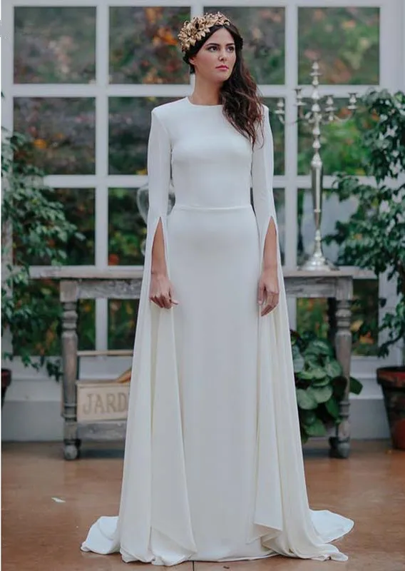 Lange Mouw Satijnen Trouwjurk Scoop Open Back EEN Line Outdoor Garden Wedding Bruidsjurken lakshmigown Lange Mouw Satijnen Trouwjurk Scoop Open Back EEN Line Outdoor Garden Wedding Bruidsjurken lakshmigown