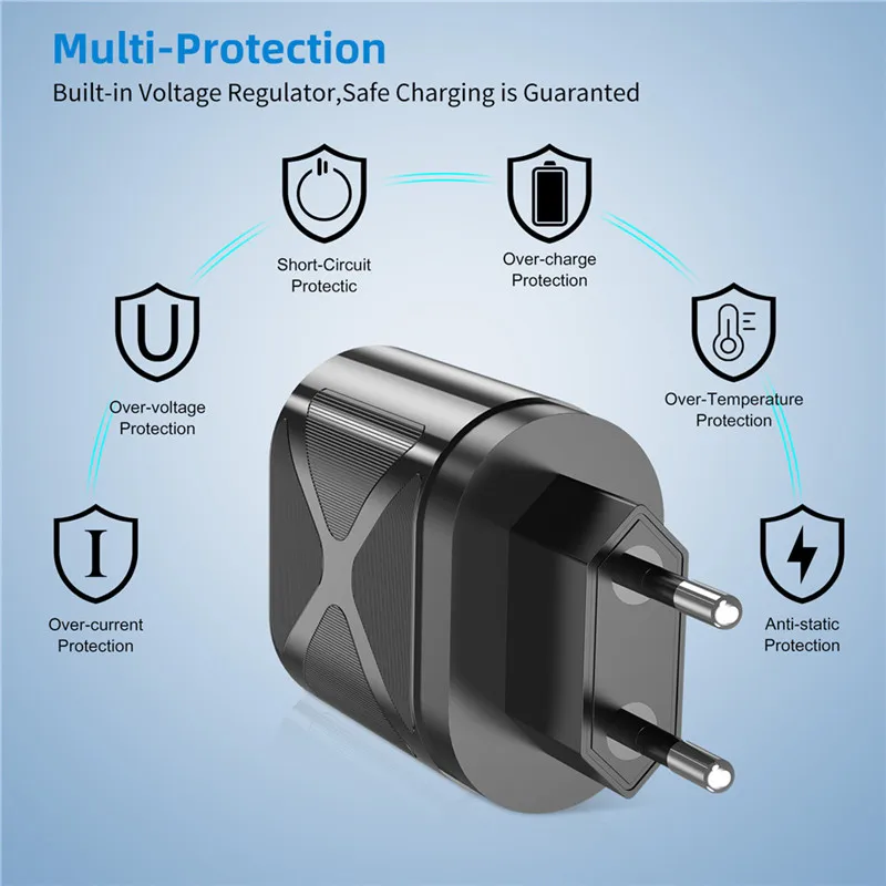 USLION 4 Port USB Charger Quick Charge QC 3.0 48W Wall Travel Phone Fast Charging For Samsung Xiaomi mi 13 EU US UK Plug Adapter
