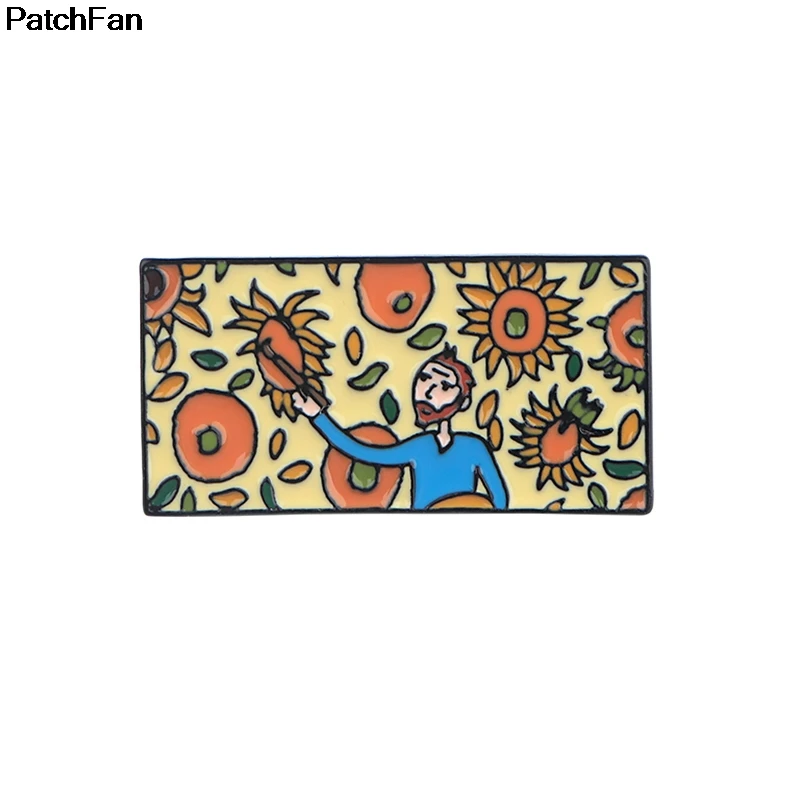 Patchfan Винтаж Ван Гог Подсолнух картина маслом булавки броши для рюкзака, одежды для мужчин и женщин шляпа Декоративные значки медали A2618