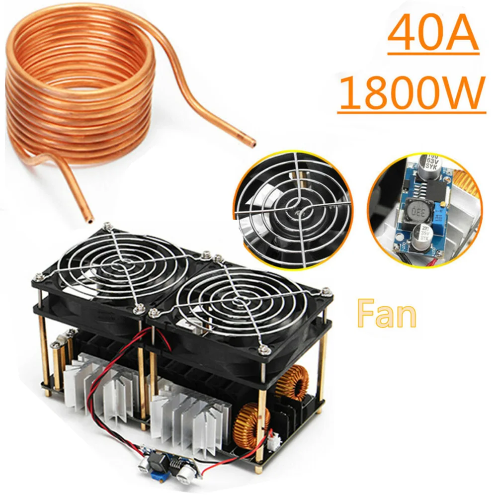

Black Induction Heating Board Module 1800W 40A W/ Copper Tube Dual Fans Parts