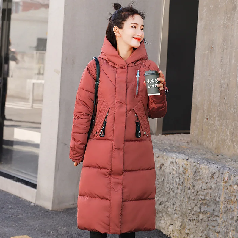

Cotton-padded Jacket Women's 2018 New Style Korean-style Long over-the-Knee Long Sleeve Slim Fit Slimming Warm Cold Protective C