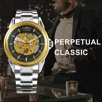 

WINNER Official Classic Dress Automatic Mens Watches Top Brand Luxury Skeleton Dial Stainless Steel Strap Mechanical Wristwatch