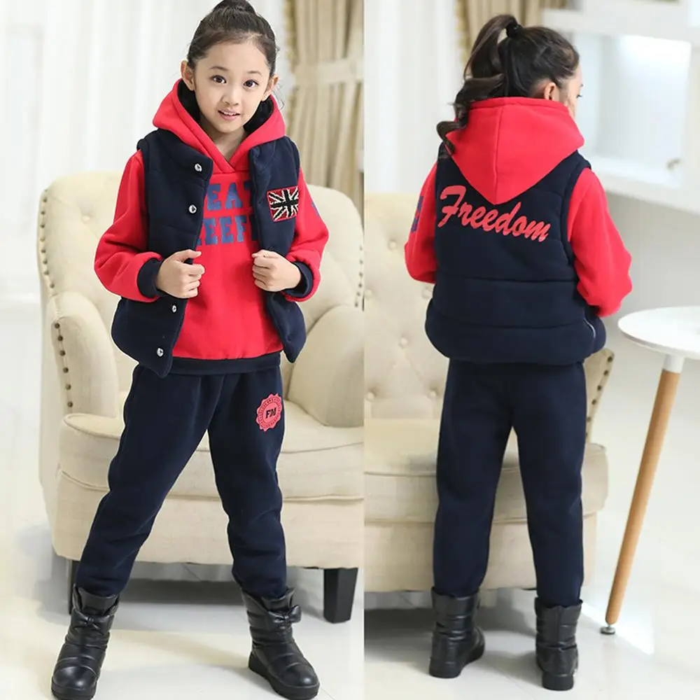 Nieuwe Jongen Meisjes, зимний комплект, kind erkleding kind Sport Dikke, флисовый Truien+ Broek+ жилет, комплекты из 3 предметов, jongen, толстовки, повседневные