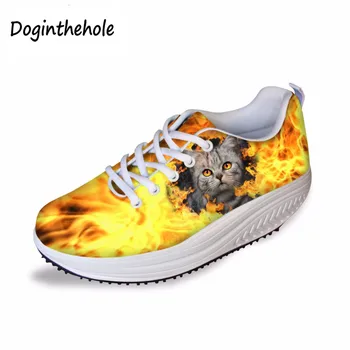 

Doginthehole Cute Animal Boston Terer Pattern Women Fashion Flat Platform Shoes Height Increasing Female Casual Swing Shoes 2017