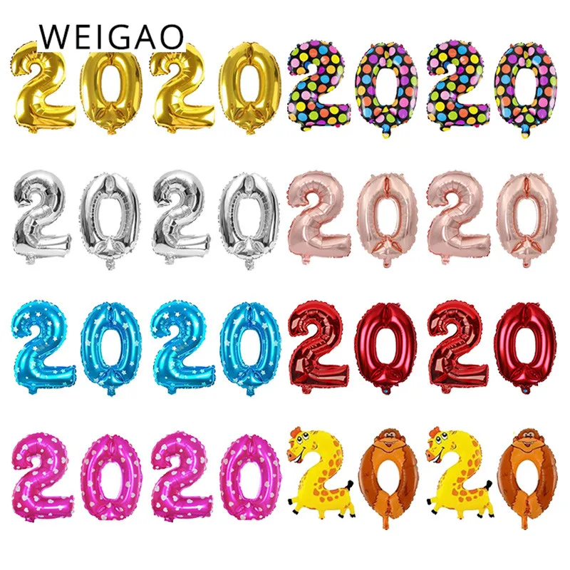 WEIGAO 16 дюймов 2020 воздушные шары Золотое серебряное число фольги воздушный шар