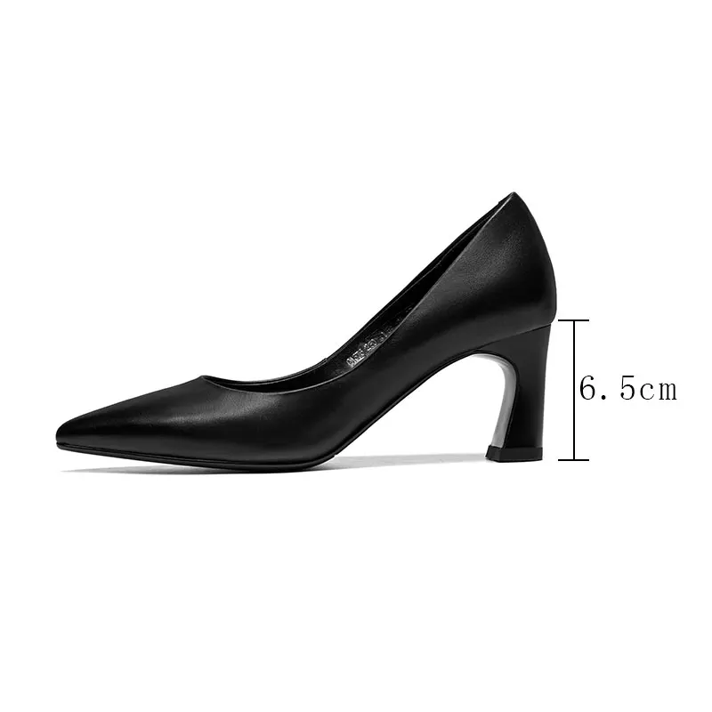 Black 6.5cm Heel ROBESPIERE; Новинка; обувь на необычном каблуке; женские туфли-лодочки с острым носком из высококачественной натуральной кожи; офисная обувь без шнуровки; большие размеры; zapatos mujer; A66 - Цвет: Black 6.5cm Heel