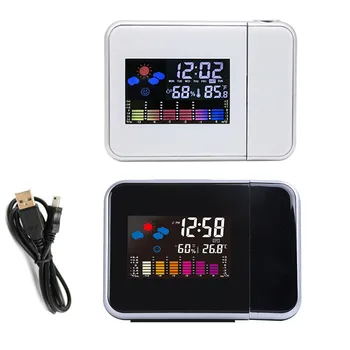 

Function Projection Alarm Clock With Weather Station Thermometer Date Display Digital Clock USB Charger Snooze LED Projection