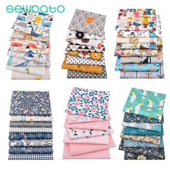

SEWBATO 8Pcs/7Pcs/6Pcs Cartoon Dinosaur Twill Printed 100% Cotton Fabric For Baby Sewing Quilting Fat Child DIY Patchwork Fabric