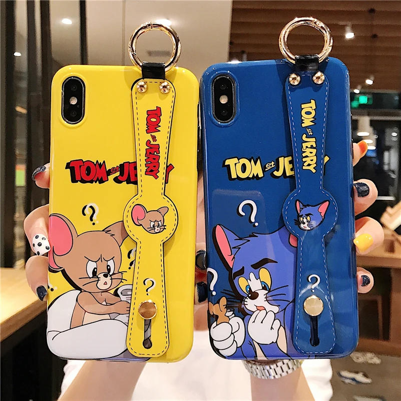 

New Tom and Jerry Wristband Phone Case for iPhone 11 11PRO X XR XS MAX 6 6S 7 8PLUS Case Anime Drop Cover