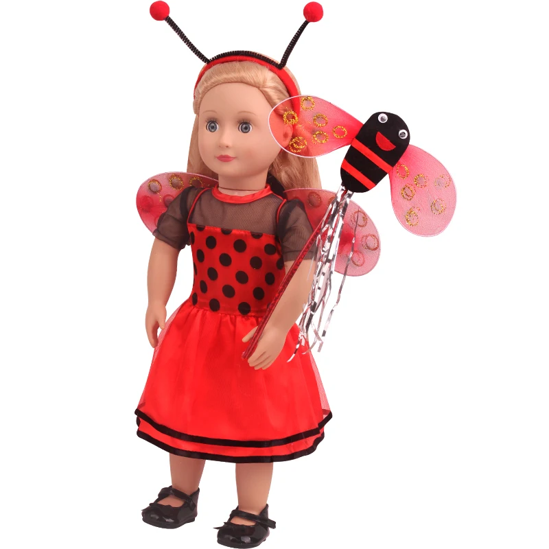 18 дюймовая кукольная одежда для девочек, милый костюм с Пчелой+ волшебная палочка+ крылья, американское платье для новорожденных, детские игрушки, размер 43 см, Детская кукла c812