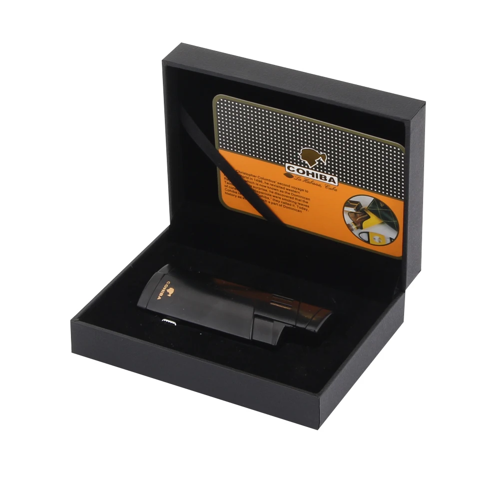 COHIBA ветрозащитные зажигалки, 3 фонарь, газовая зажигалка для сигар, карманная металлическая зажигалка, аксессуары для сигарет, многоразовые W/Cigar Punch