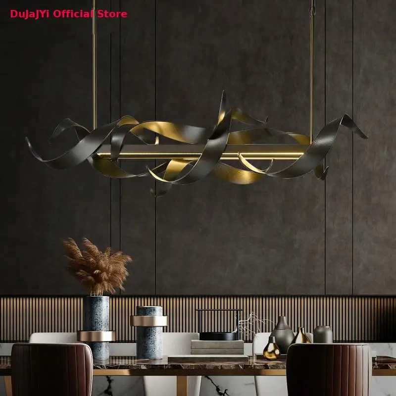 

Postmodern light luxury LED restaurant chandelier decoration Nordic front desk chandelier simple wrought iron bar hanging lamp