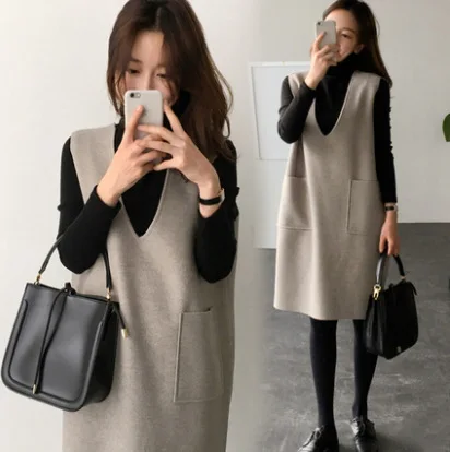 

Vest Dress Dress Outfit Women's Autumn And Winter 2018 New Style Mid-length Waistcoat Korean-style Two-Piece Set