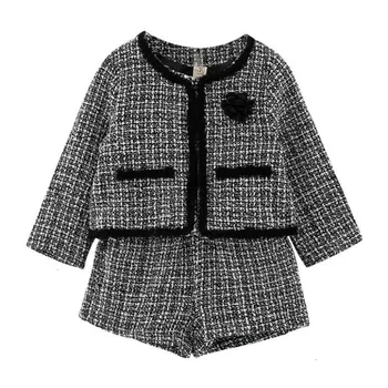 

LILIGIRL Kids Girls Temperament Clothing Set 2019 New Plaid Jacket+Shorts 2pcs Suit for Baby Girl Good Quality Tracksuit Costume