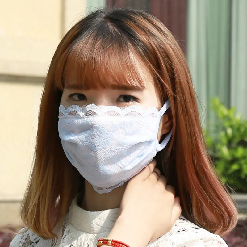

Spring Summer Lace Anti-Dust Face Mask Breathable Women Lace Cotton Mouth Mask Cycling Washable Reusable Anti-pollution Mask