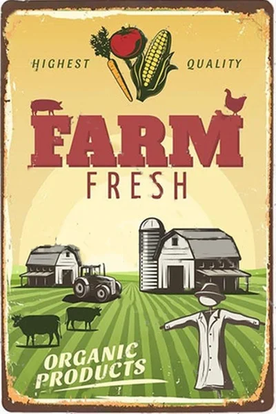 

Farm Fresh Organic Products Metal Tin Sign 8x12 Inch Home Kitchen Outdoor Farm Wall Decor