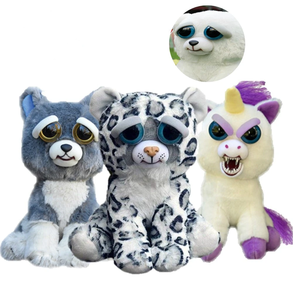 

New Feisty Pets Funny Face Changing Soft Toys for Children Snow Leopard Stuffed Plush Unicorn Angry Animal Dog Doll Bear Panda