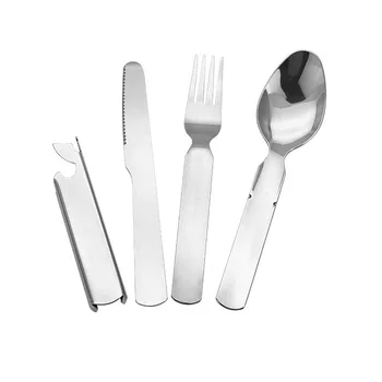 

4 in 1 Outdoor Picnic Tableware Set Stainless Steel Spoon Fork Knife with Bottle Opener WB508