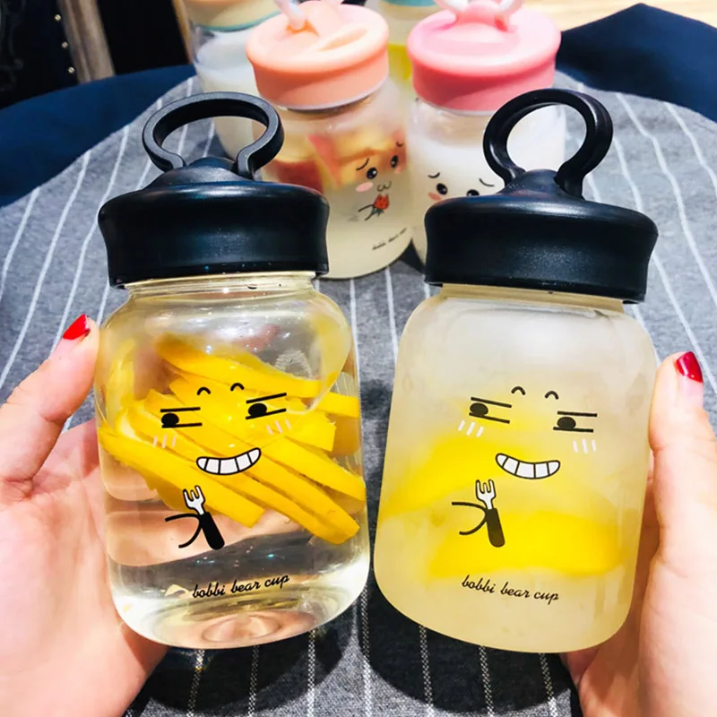Креативная Милая бутылка для воды для девочек, студентов, детей, Kawaii, прозрачная стеклянная чашка для воды, скраб, посуда для напитков, бутылка с фильтром, крышка