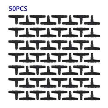 

50 Pieces Plastic Plant Irrigation System Tee Joint Hoses For 4mm/7mm Tube Black